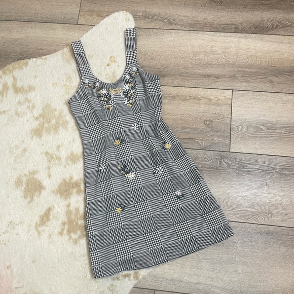 Topshop houndstooth embroidered floral mini dress - Picture 2 of 5